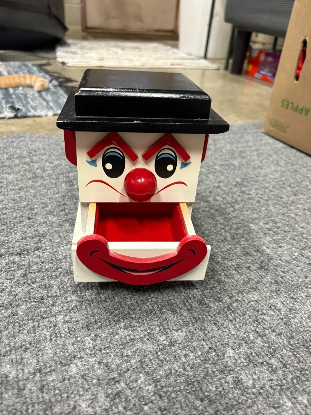 Vintage Wooden Japanese Clown Jewelry Box Plays Music